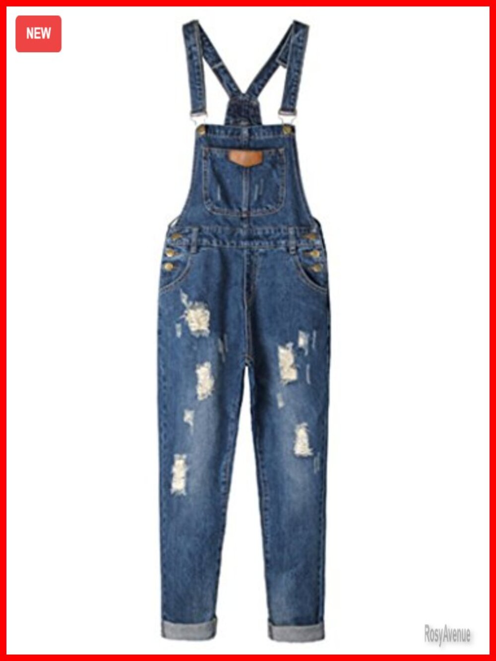 Women's Ripped Denim Overalls with Adjustable Straps